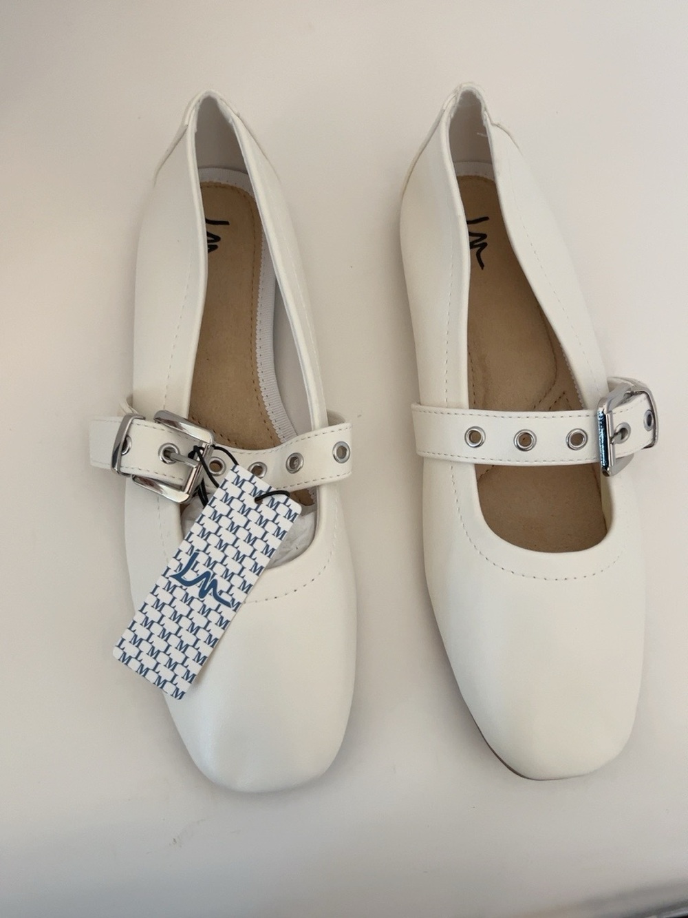 White Mary Jane Flats with Buckle Strap